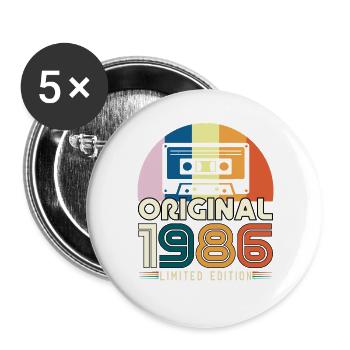 Birthday 1986 Original Vintage Gift Cassette - Buttons large 2.2''/56 mm (5-pack) - white - Front