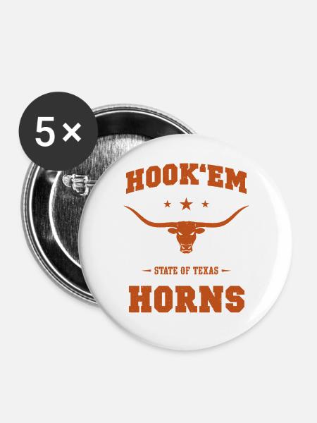 Hook'em Horns Texas Longhorns - Buttons groß 56 mm (5er Pack) - Weiß