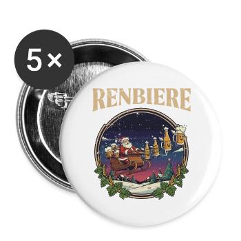Renbier Weihnachtsbierzug Santa - Buttons groß 56 mm (5er Pack) - Weiß - Vorne