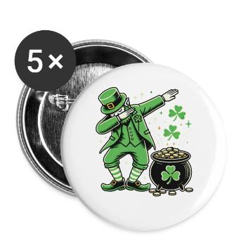 Funny Leprechaun Dabbing Shamrock Gold Coins - Buttons large 2.2''/56 mm (5-pack) - white - Front