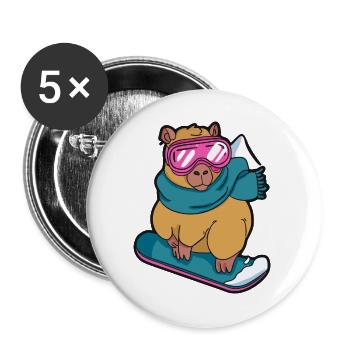Cooles Capybara Snowboard Winter Sport - Buttons groß 56 mm (5er Pack) - Weiß - Vorne