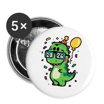 Kawaii Party Dino 2026 New Year's Eve New Year - Buttons large 2.2''/56 mm (5-pack) - white - Front
