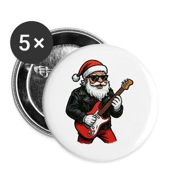 Rocker-Santa mit E-Gitarre - Buttons groß 56 mm (5er Pack) - Weiß - Vorne