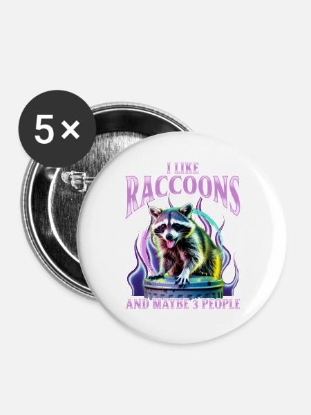 Funny Raccoon - Buttons groß 56 mm (5er Pack) - Weiß