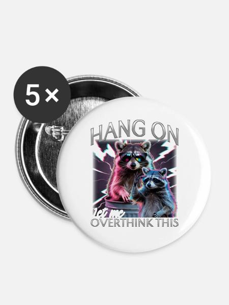 Funny Raccoon - Buttons groß 56 mm (5er Pack) - Weiß