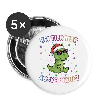 Weihnachtsdino mit Sonnenbrille - Buttons groß 56 mm (5er Pack) - Weiß - Vorne