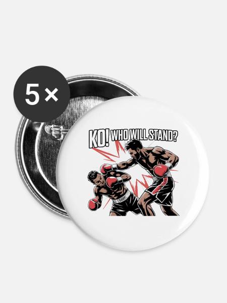 KO Showdown Graphic Boxing Burst - Buttons groß 56 mm (5er Pack) - Weiß