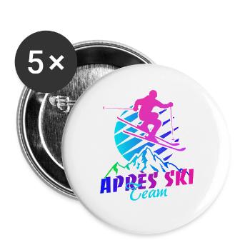 Après l’équipe de ski, sports d’hiver, vacances de ski, années 80 - Lot de 5 grands badges (56 mm) - blanc - Devant