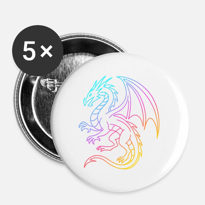 Rainbow dragon in neon lines - Buttons large 2.2''/56 mm (5-pack) - white