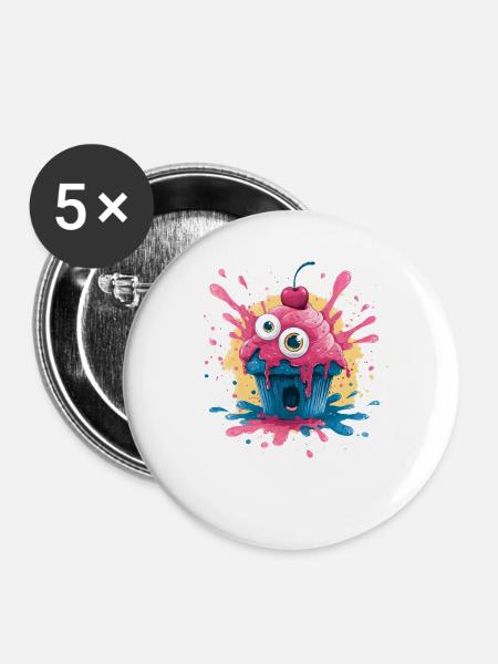 Kawaii Cupcake Farbexplosion - Buttons groß 56 mm (5er Pack) - Weiß