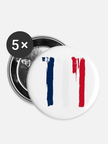 Frankreich Streifen - Buttons groß 56 mm (5er Pack) - Weiß