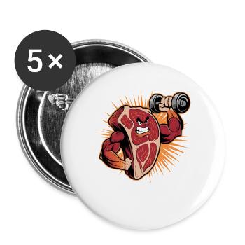 Muscular Steak Bodybuilding Fun Fitness - Buttons large 2.2''/56 mm (5-pack) - white - Front