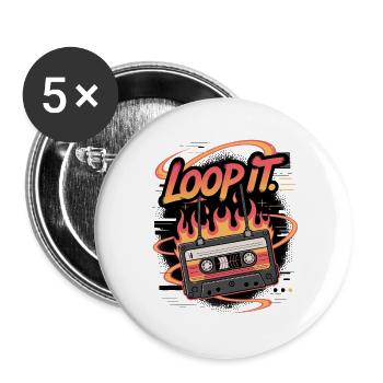 Musique en boucle de cassette rétro - Lot de 5 grands badges (56 mm) - blanc - Devant