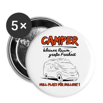 Camping Kastenwagen Wohnmobil Spruch - Buttons groß 56 mm (5er Pack) - Weiß - Vorne