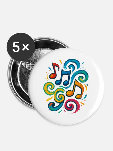 Bunte Musiknoten - Buttons groß 56 mm (5er Pack) - Weiß