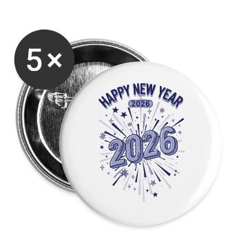 Bonne Année 2026 Célébration des feux d’artifice - Lot de 5 grands badges (56 mm) - blanc - Devant