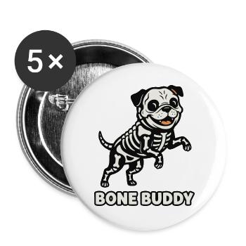 Chien Bone Buddy - Lot de 5 grands badges (56 mm) - blanc - Devant