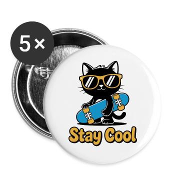 Stay Cool Cat Skateboard - Buttons large 2.2''/56 mm (5-pack) - white - Front
