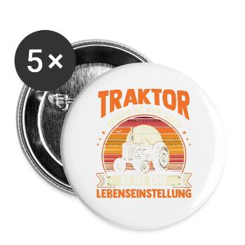 Trecker Landwirt Bauer Traktorfahrer Traktor - Buttons groß 56 mm (5er Pack) - Weiß - Vorne