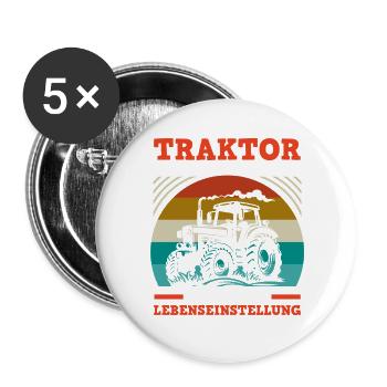Trecker Landwirt Bauer Traktorfahrer Traktor - Buttons groß 56 mm (5er Pack) - Weiß - Vorne