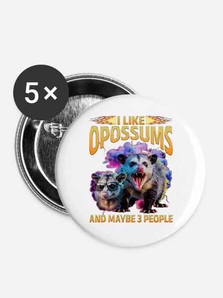 Funny Opossum - Buttons groß 56 mm (5er Pack) - Weiß