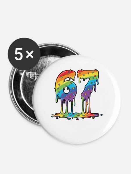 Rainbow 67 Meme-Feier - Buttons groß 56 mm (5er Pack) - Weiß