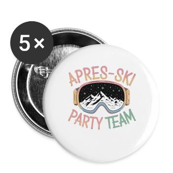  Apres Ski Party Team Berge Sterne Skibrille - Buttons groß 56 mm (5er Pack) - Weiß - Vorne