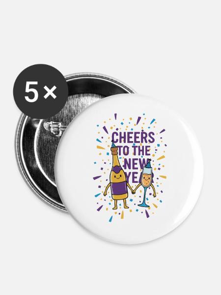 Prost auf die Neujahrsfeier - Buttons groß 56 mm (5er Pack) - Weiß