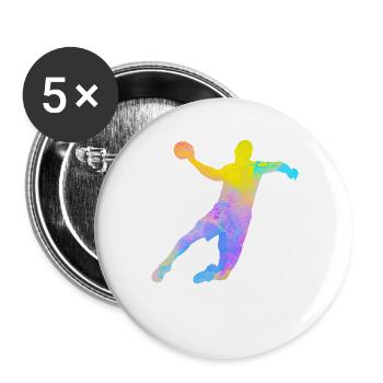 Handball Joueur de Hand Coloré Papa Handballeur  - Lot de 5 grands badges (56 mm) - blanc - Devant