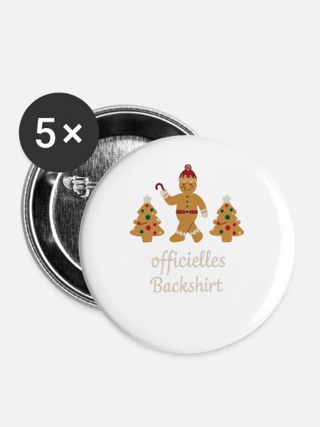 Plätzchen Backen Weihnachtszeit Kekse Lebkuchen - Buttons groß 56 mm (5er Pack) - Weiß