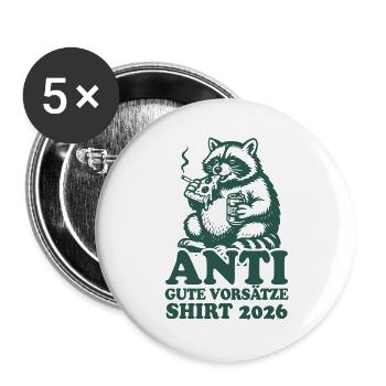 Waschbär | Anti gute Vorsätze 2026 - Buttons groß 56 mm (5er Pack) - Weiß - Vorne