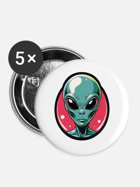 Neon Alien Kopf Portrait - Buttons groß 56 mm (5er Pack) - Weiß