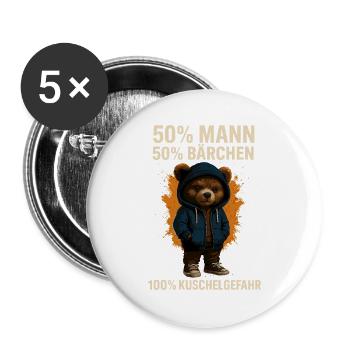 mann bärchen hoodie, 100 prozent kuschel - Buttons groß 56 mm (5er Pack) - Weiß - Vorne