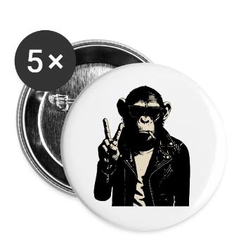 Schimpanse-Rebellen-Friedenszeichen-Leder - Buttons groß 56 mm (5er Pack) - Weiß - Vorne