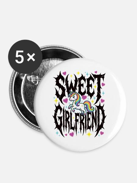 Freundin, Einhorn-Valentinstags-Paar - Buttons groß 56 mm (5er Pack) - Weiß