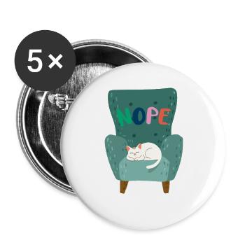 Niedliche schlafende Katze mit "NOPE" Lazy Mood  - Buttons groß 56 mm (5er Pack) - Weiß - Vorne