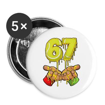 67 Meme Tennis Streetart Tropfende Zahlen Design - Buttons groß 56 mm (5er Pack) - Weiß - Vorne