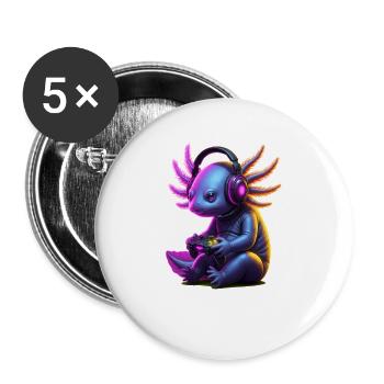 Axolotl Gaming Animal Video Games Funny Axolotl - Buttons large 2.2''/56 mm (5-pack) - white - Front