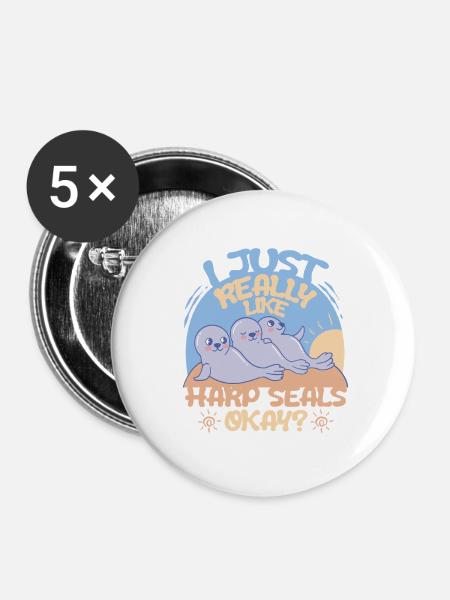 Sattelrobbe Robben Really Like Harp Seals - Buttons groß 56 mm (5er Pack) - Weiß