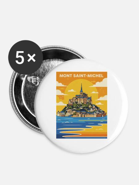 Mont Saint-Michel Plakat - Buttons groß 56 mm (5er Pack) - Weiß
