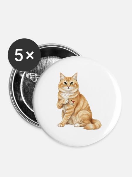 Ich Herz Dad Cat - Buttons groß 56 mm (5er Pack) - Weiß
