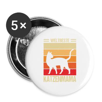 Katzenmama Geschenke Katzen Mama Katzenliebhaberin - Buttons groß 56 mm (5er Pack) - Weiß - Vorne