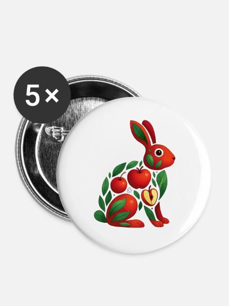 Hase Apfel - Buttons groß 56 mm (5er Pack) - Weiß