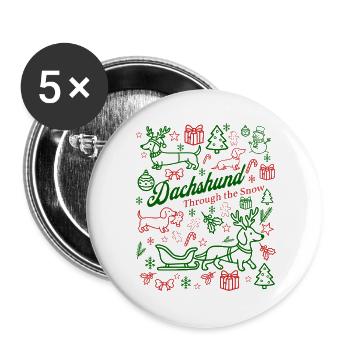 Dachshund Through the Snow Festive - Buttons groß 56 mm (5er Pack) - Weiß - Vorne