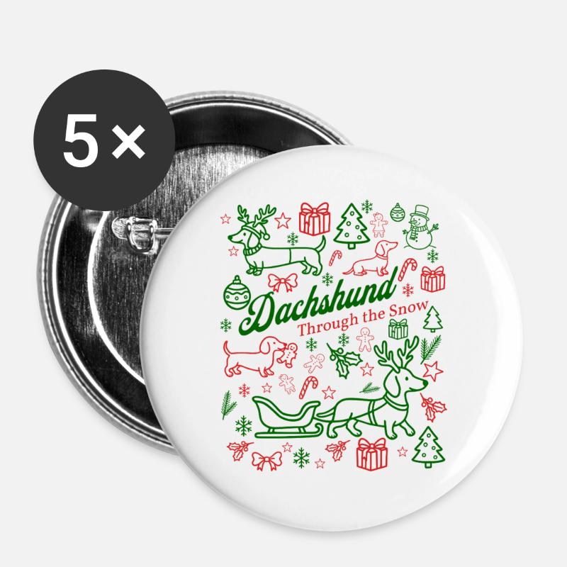 Dachshund Through the Snow Festive - Buttons large 2.2''/56 mm (5-pack) - white