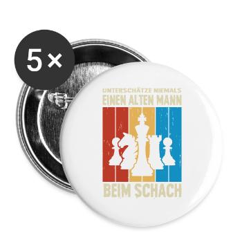 Schachspieler Geschenke Schach Zubehör Schachbrett - Buttons groß 56 mm (5er Pack) - Weiß - Vorne