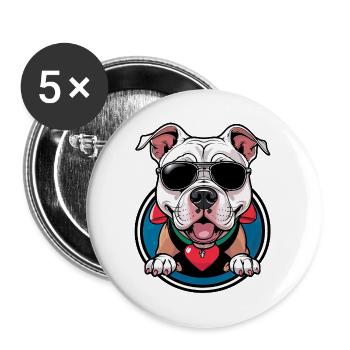 Bulldogge mit Sonnenbrille Cartoon - Buttons groß 56 mm (5er Pack) - Weiß - Vorne