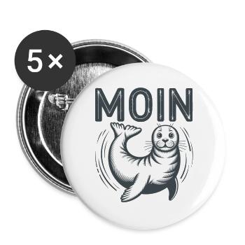 Seehund Robbe Ostsee Nordsee Moin - Buttons groß 56 mm (5er Pack) - Weiß - Vorne