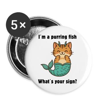 Sweet Pisces Cat – Zodiac sign full of magic - Buttons large 2.2''/56 mm (5-pack) - white - Front