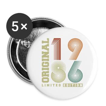 Original 1986 Vintage Vintage Anniversaire Rétro - Lot de 5 grands badges (56 mm) - blanc - Devant